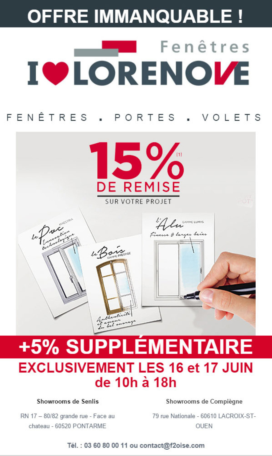 15% de Remise + 5% supplémentaire offert par votre concessionnaire Lorenove